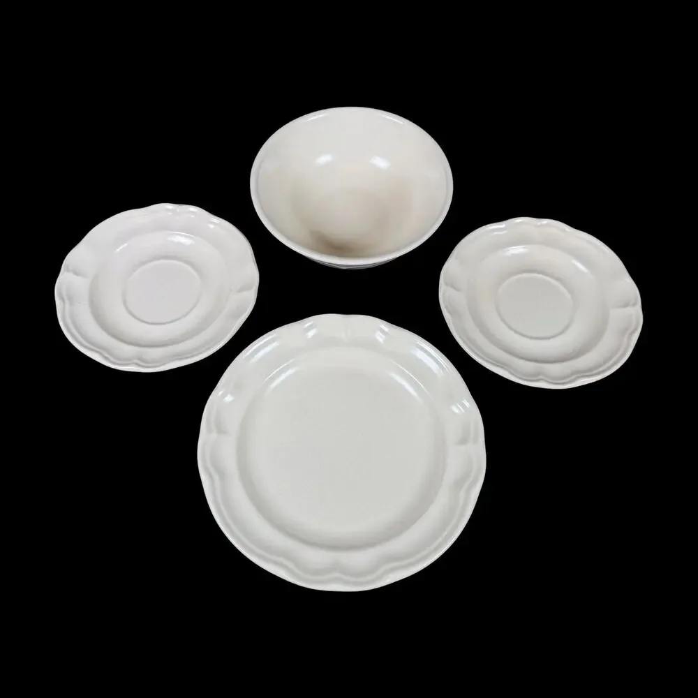 Lot of 4 Pfaltzgraff White Scalloped Plates & Bowl Made in USA